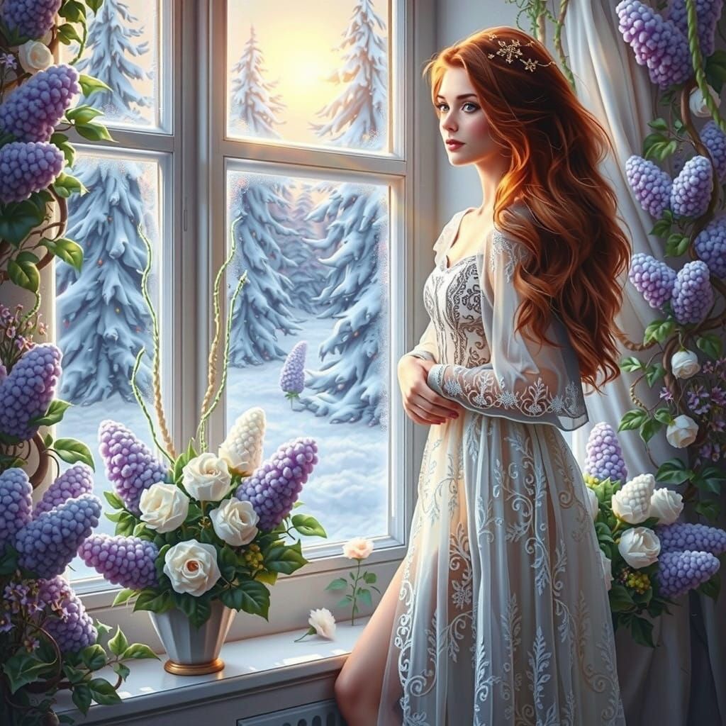 Mystical Realism of a Young Woman in Whimsical Forest