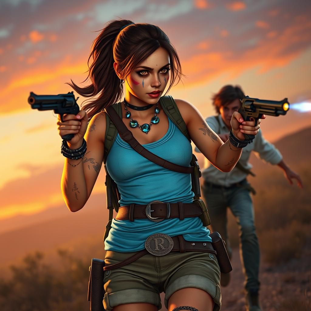 Lara Croft with Clown Makeup in Detailed Concept Art