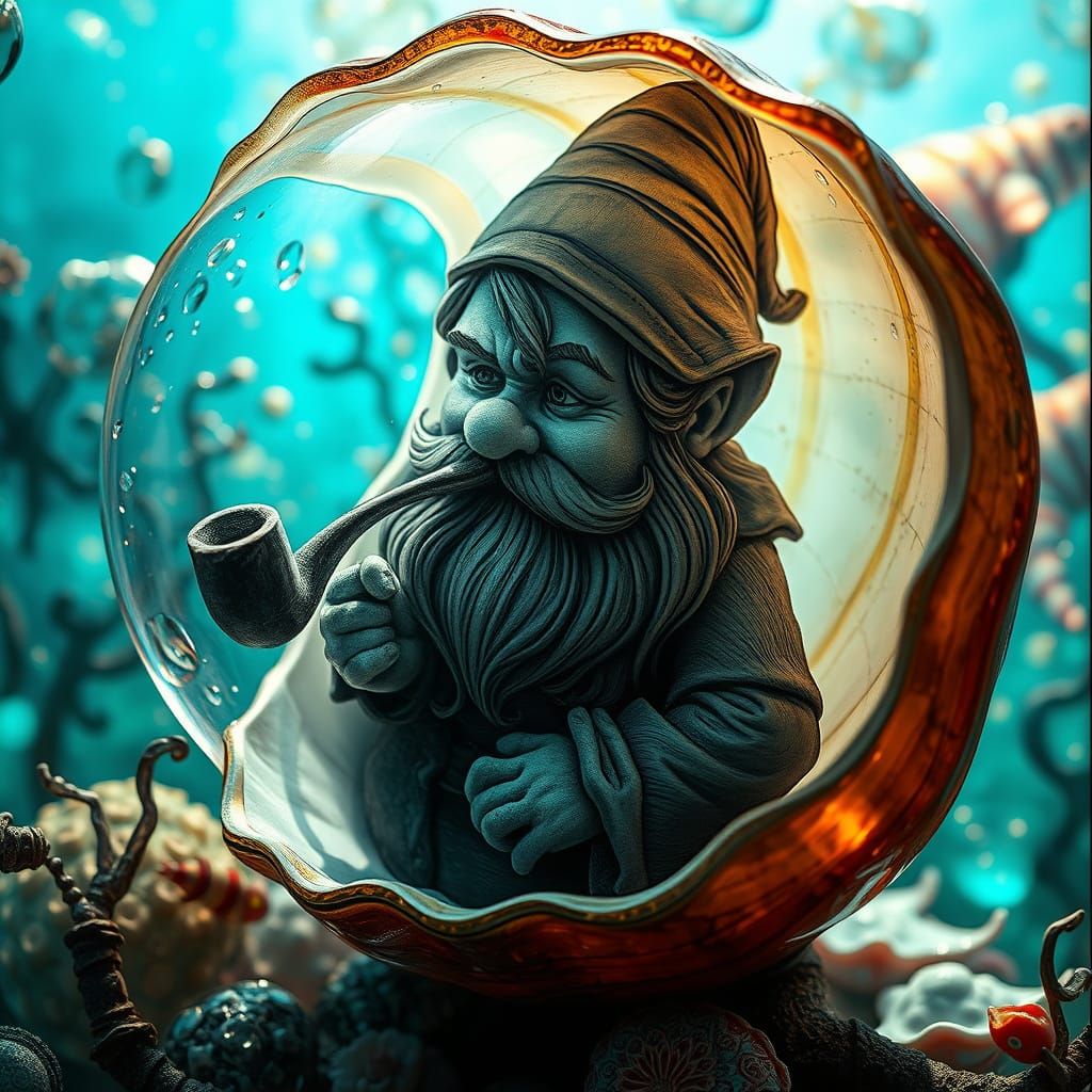 Bewildered Dwarf in Seashell, Charcoal Drawing