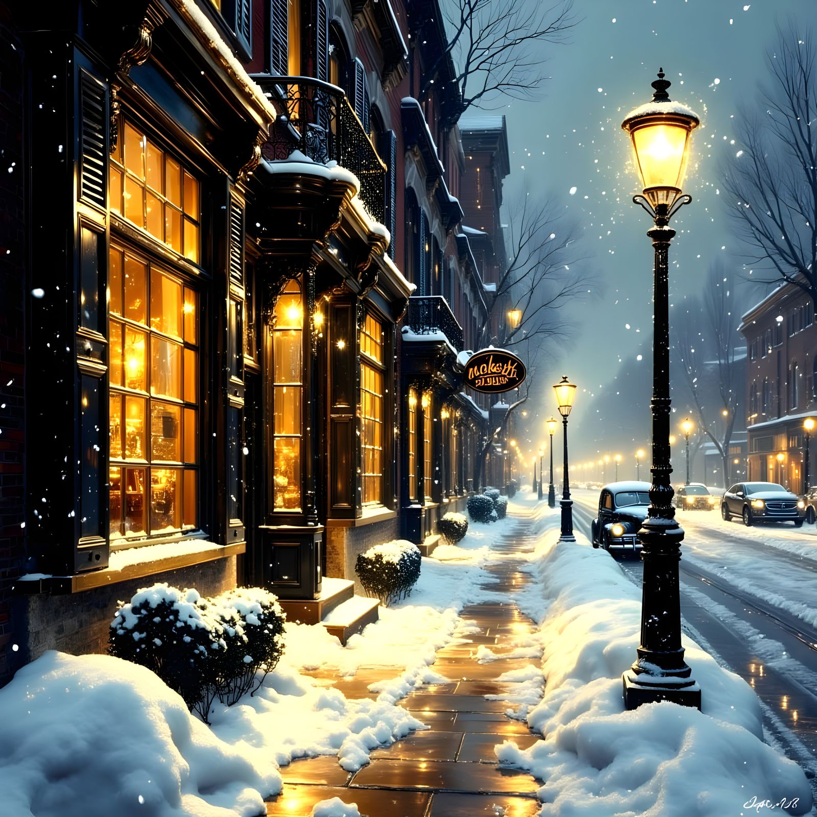 Winter Nightscape with Historic Buildings