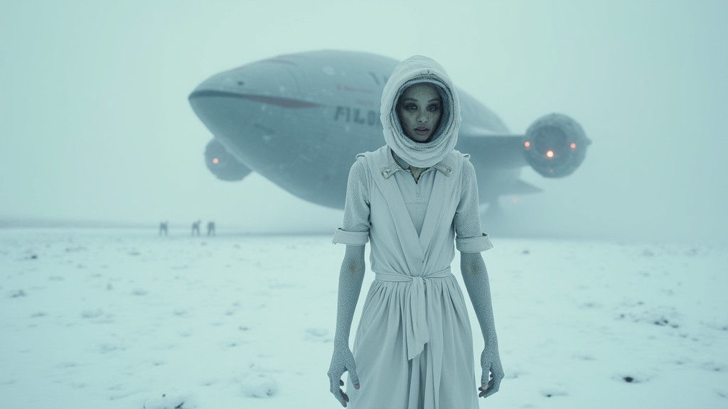 Cyberpunk Alien Goddess Emerges from Futuristic Storm