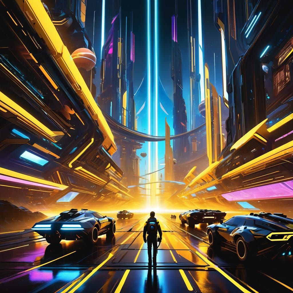 Energetic Blast in Neon Futurism Style