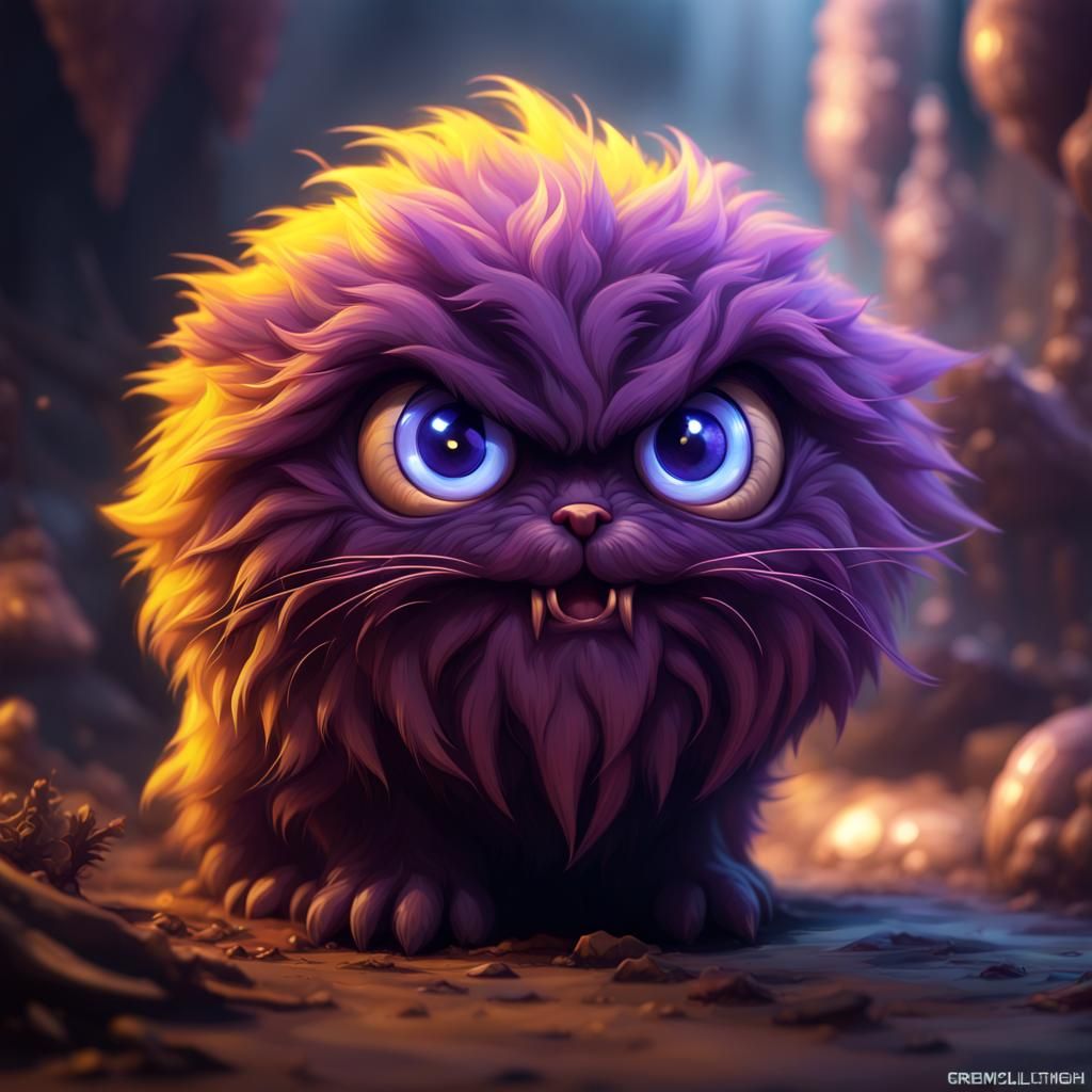 Fluffy Fluffball with Deadly Teeth: Dark Fantasy Art