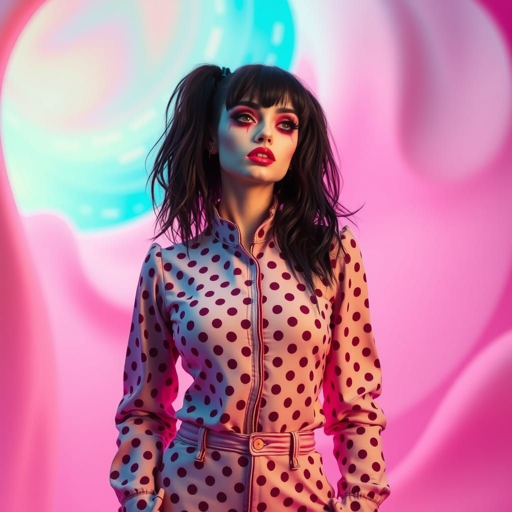 Retro-Futuristic Woman in Psychedelic Neon Dreamscape