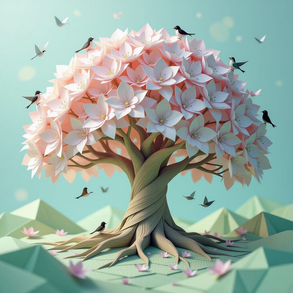 Fantastical Paper Tree with Iridescent Leaves