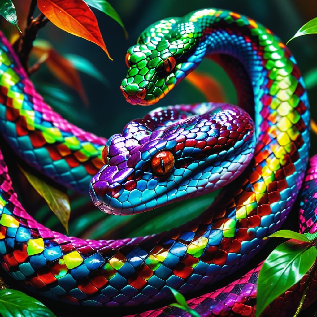 Fiery Ruby Jungle Viper in Fantasy Art Style