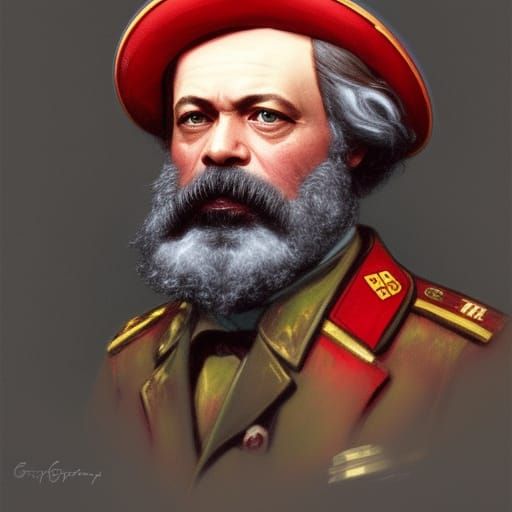 Karl Marx as Red Army Soldier: Hyperdetailed Portrait