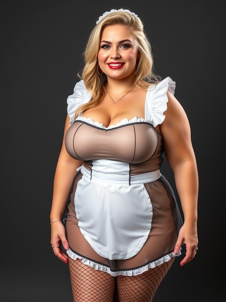 Curvy Blonde Woman in French Maid Costume