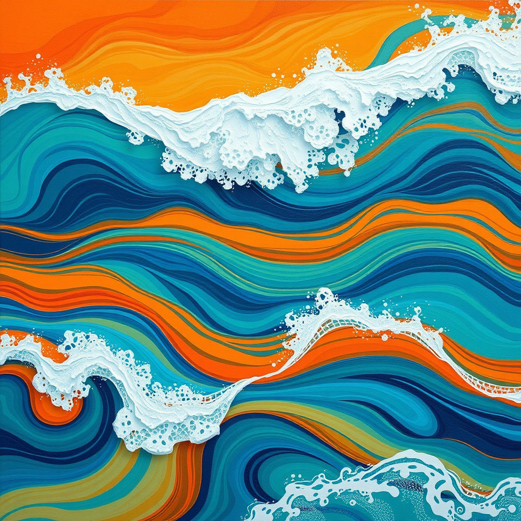 Abstract Ocean Waves in Bold Color Blocking