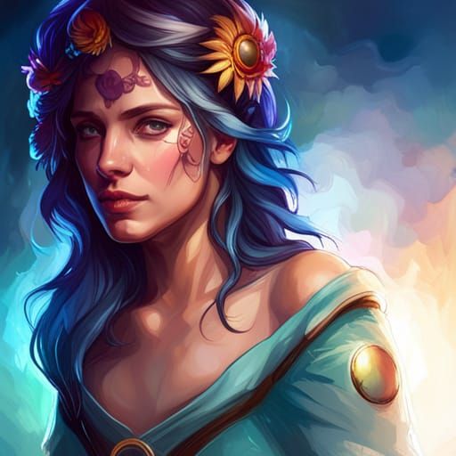 Moon and Sun Portrait in Art Nouveau Style