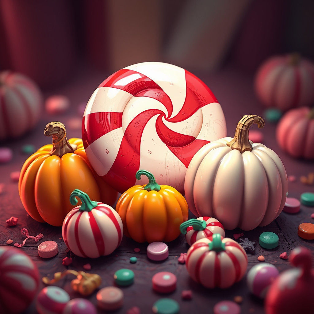 Whimsical Candyland Peppermint with Sucker Pumpkins