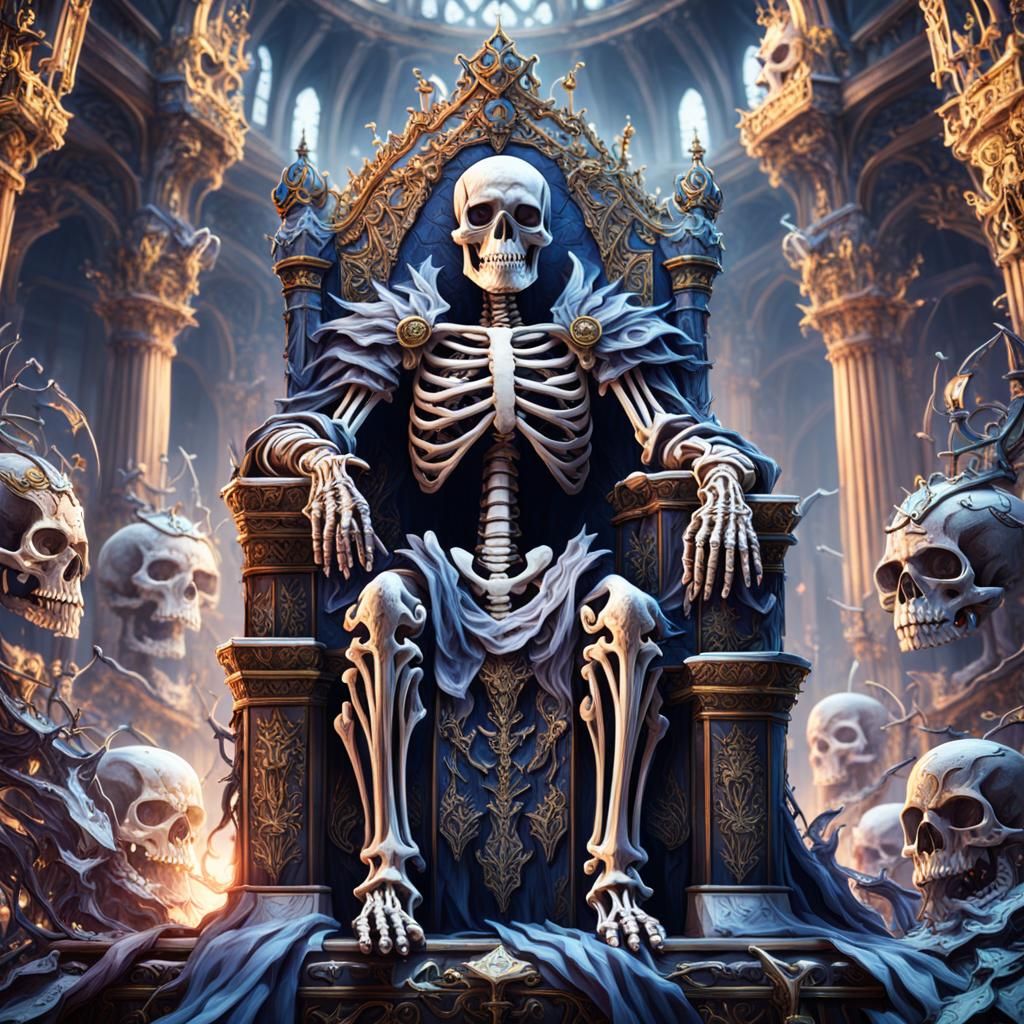 Skeleton King on Throne: Detailed Fantasy Concept Art