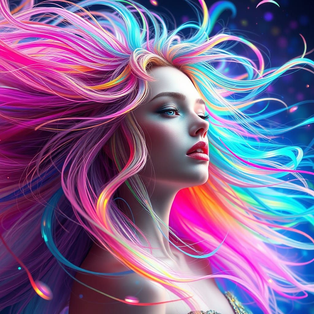 Multicolored Woman in Ethereal Dreamlike Atmosphere