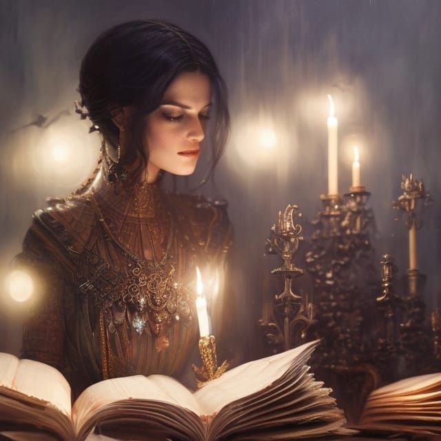 Woman Reading an Enchanted Book: Dark Academia Style