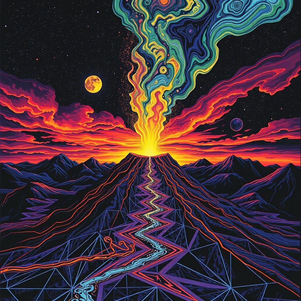 Psychedelic Geoglyphs of a Volcanic Eruption
