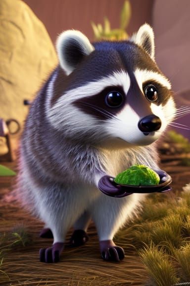 Cute Raccoon with Food: Pixar-style 3D Art