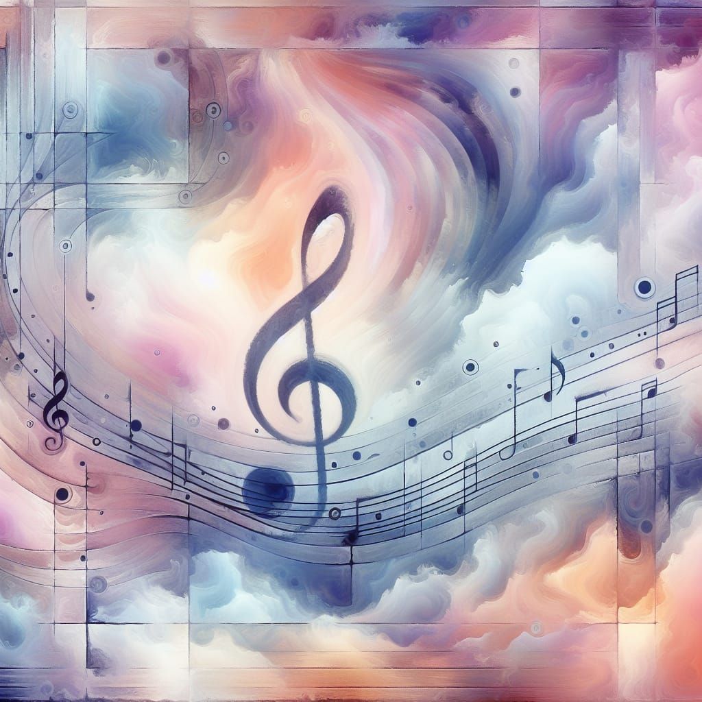 Abstract Music Notes: Intertwined Clefs in Soft Watercolor H...