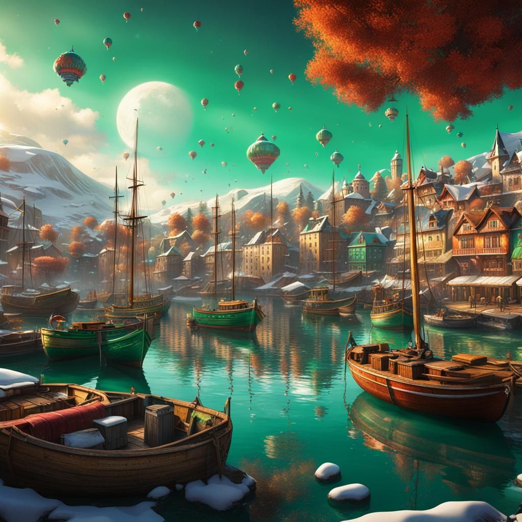 Vivid Winter Harbor with Colorful Yachts