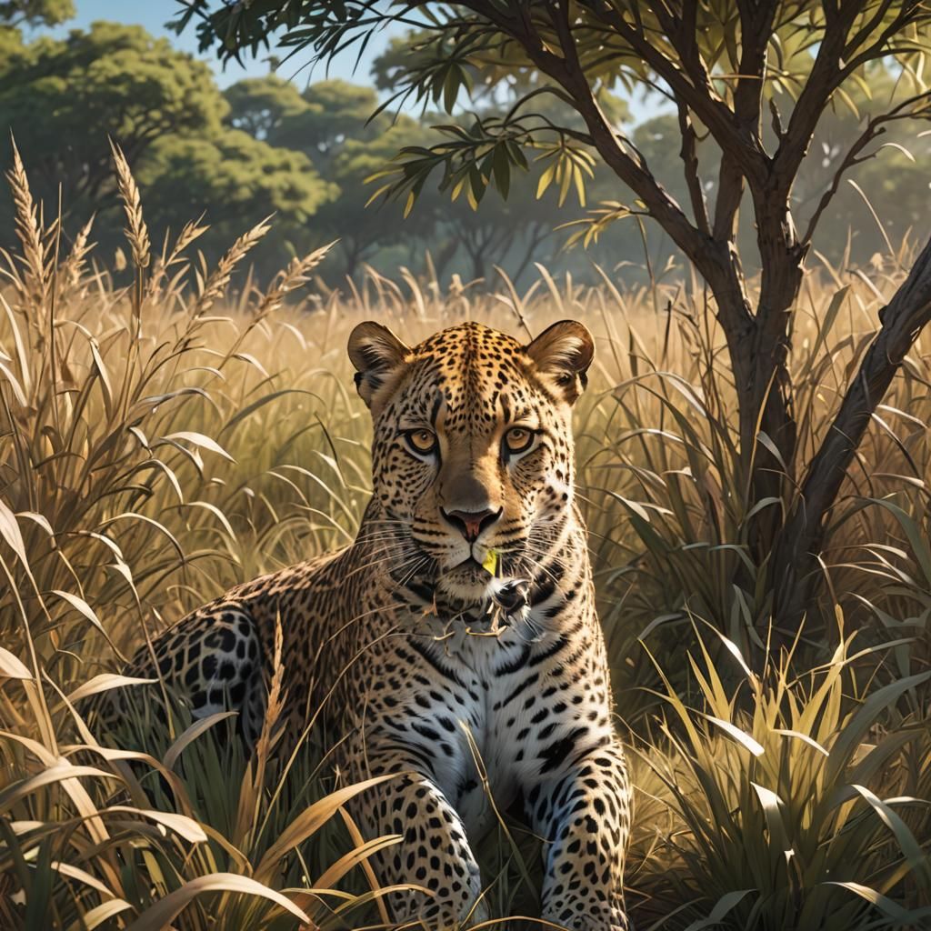 Leopard in Savannah: Detailed 3D Anime Art