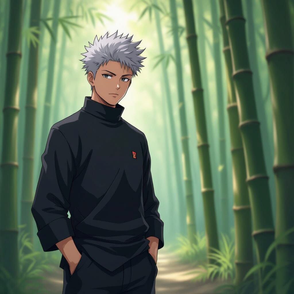 Geto Suguru in Serene Bamboo Forest - Anime Art Style