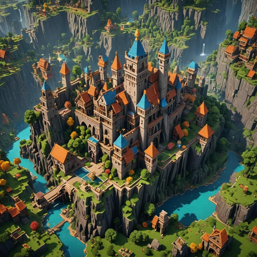 Detailed Minecraft World in Fantasy Concept Art