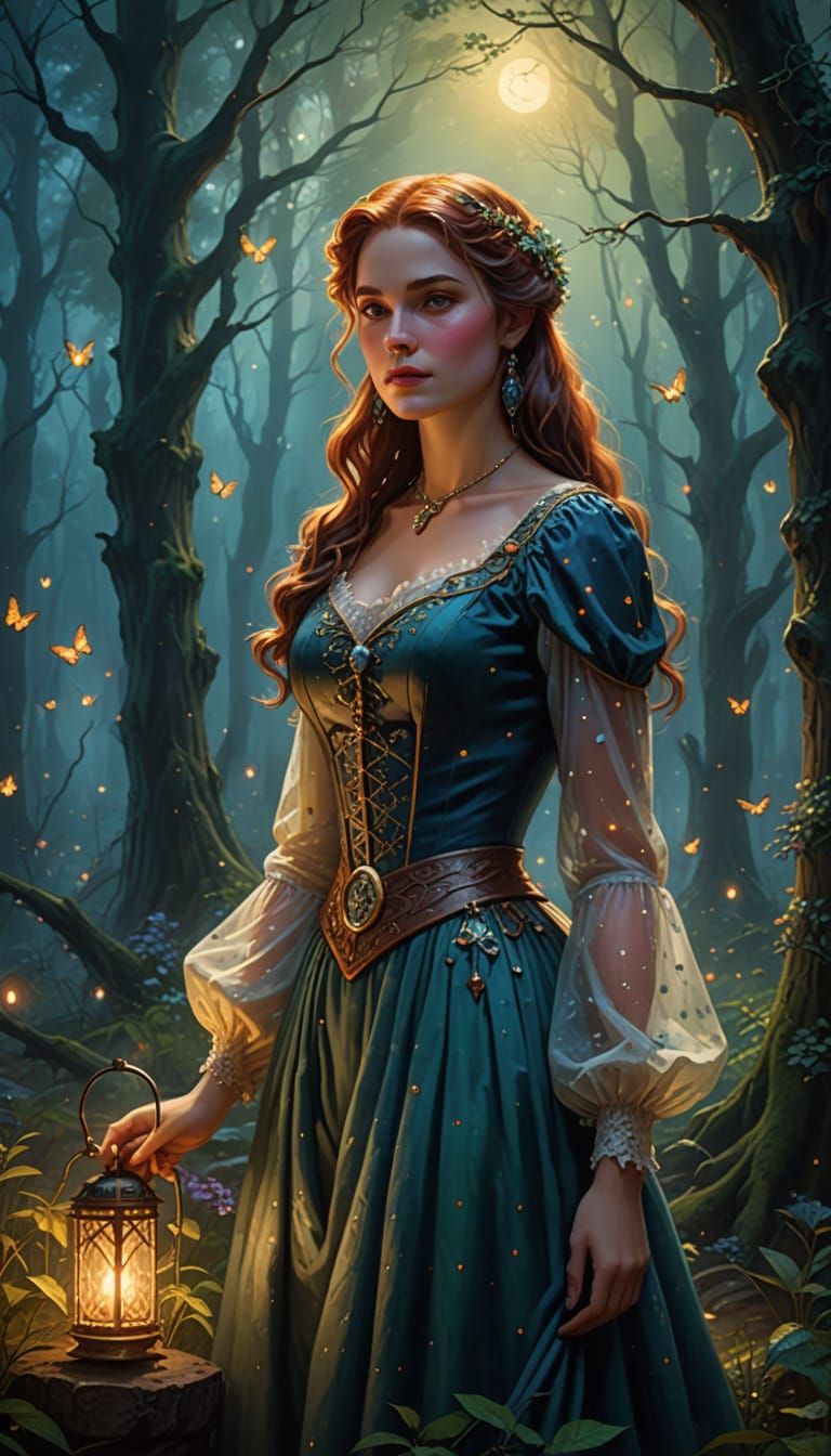Ethereal Frontier Belle in Enchanted Moonlit Forest