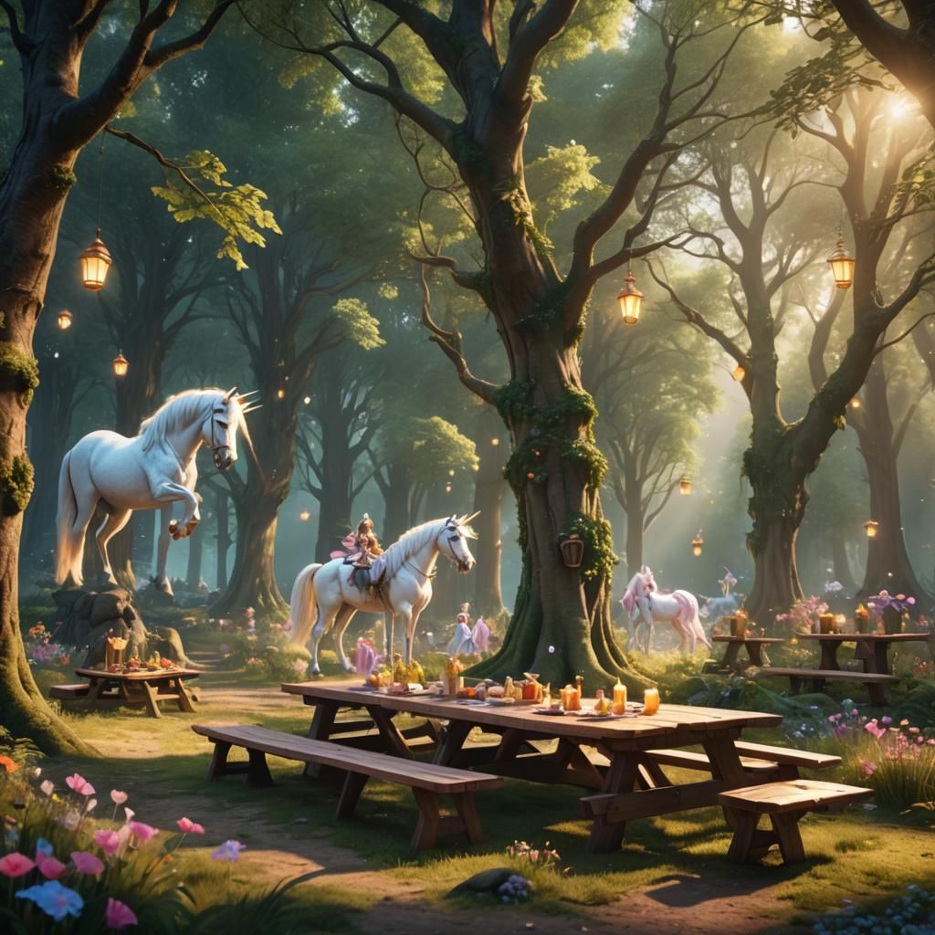Princesses' Unicorn Picnic: Fantasy Matte Painting
