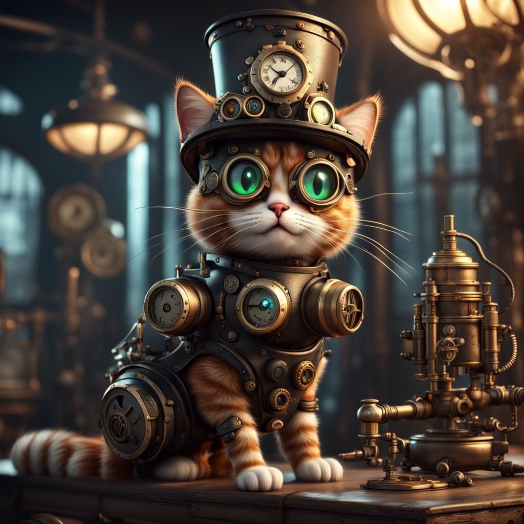 High-Tech Steampunk Cat Concept Art