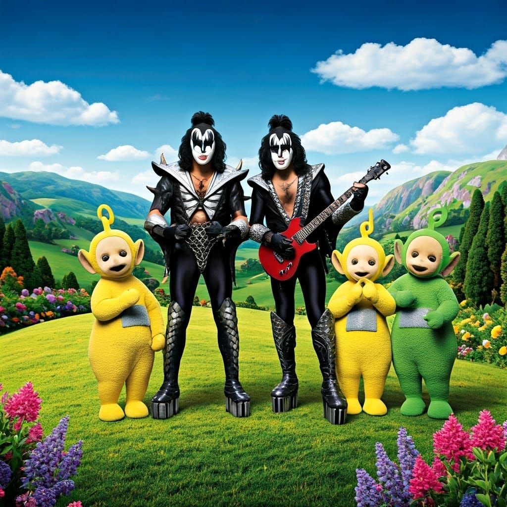 KISS Meets Teletubbies in Vibrant Whimsical Illustration