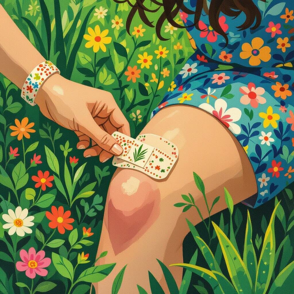 EcoSmart Bandage Applied in Lush Garden, in Pop Surrealism S...