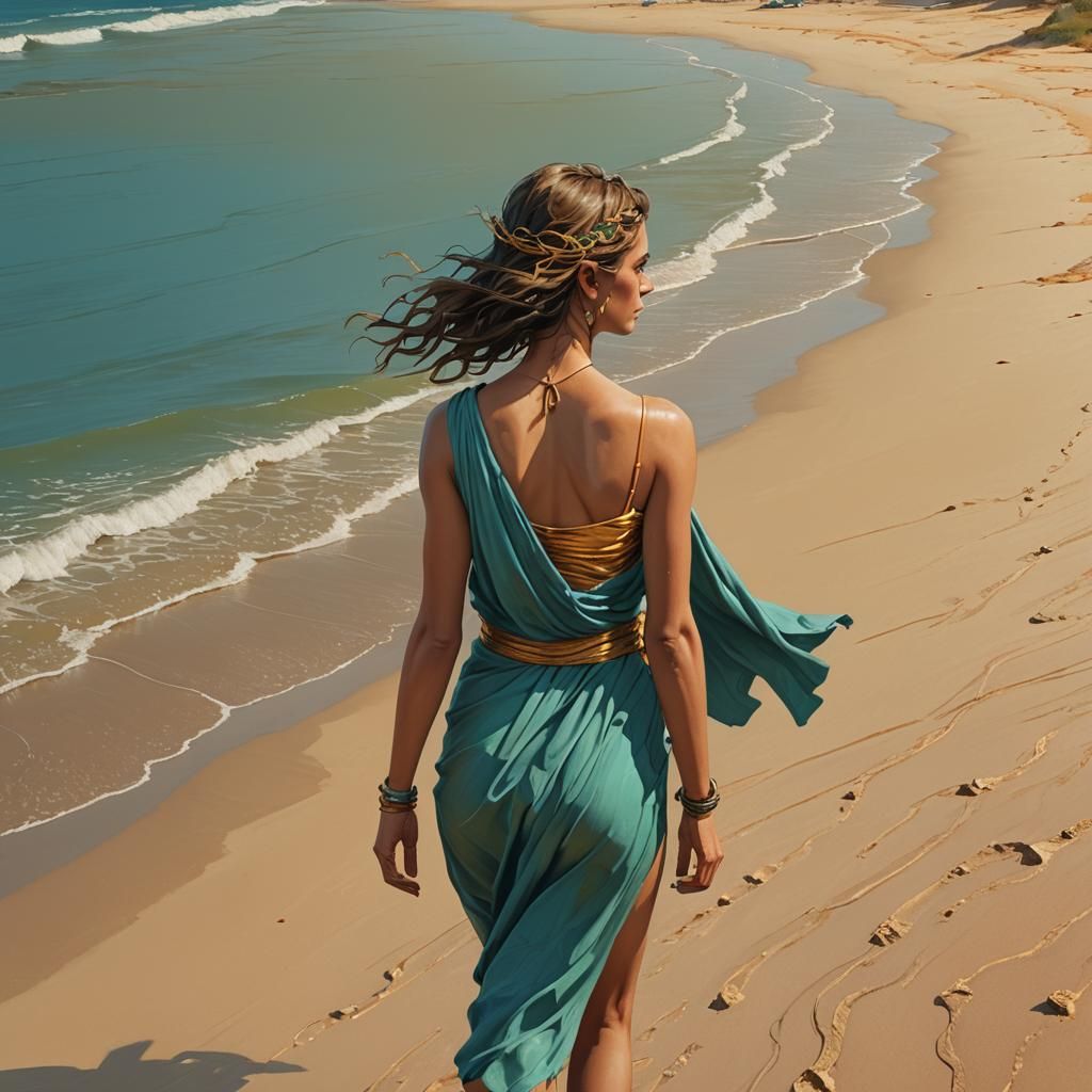 Tanned Greek Goddess on Golden Beach