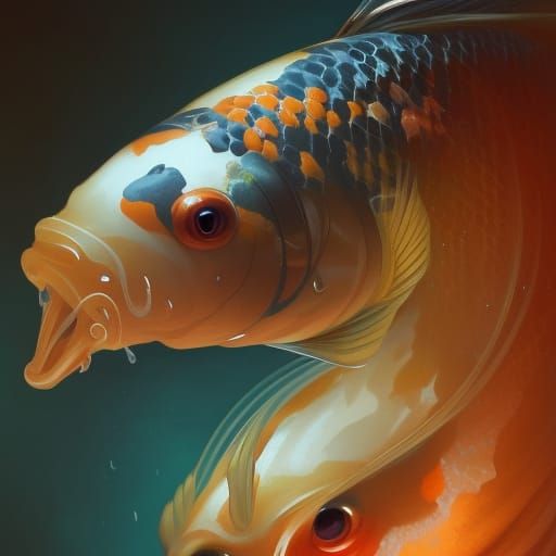 Detailed Koi Fish Portrait in Splash Art Style