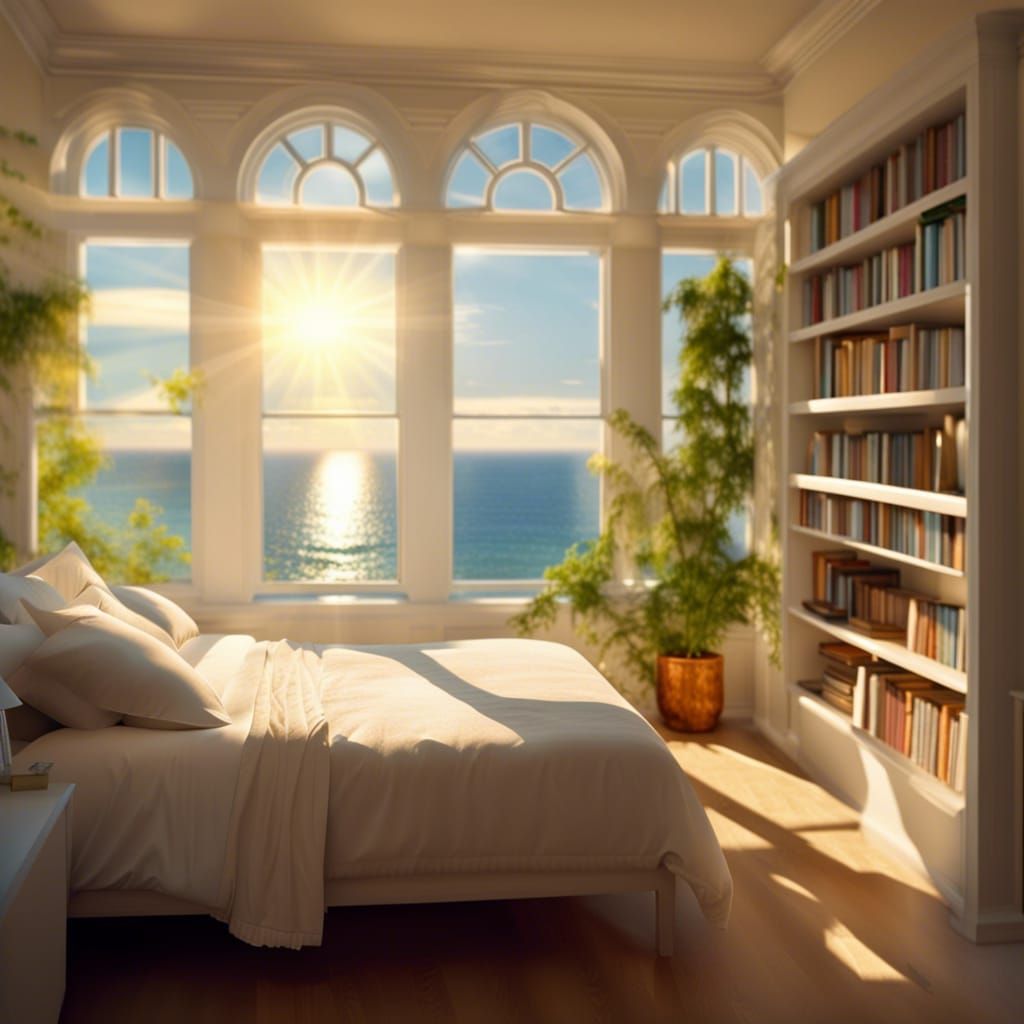 Sun-Drenched Bedroom with Ocean View and Ivy