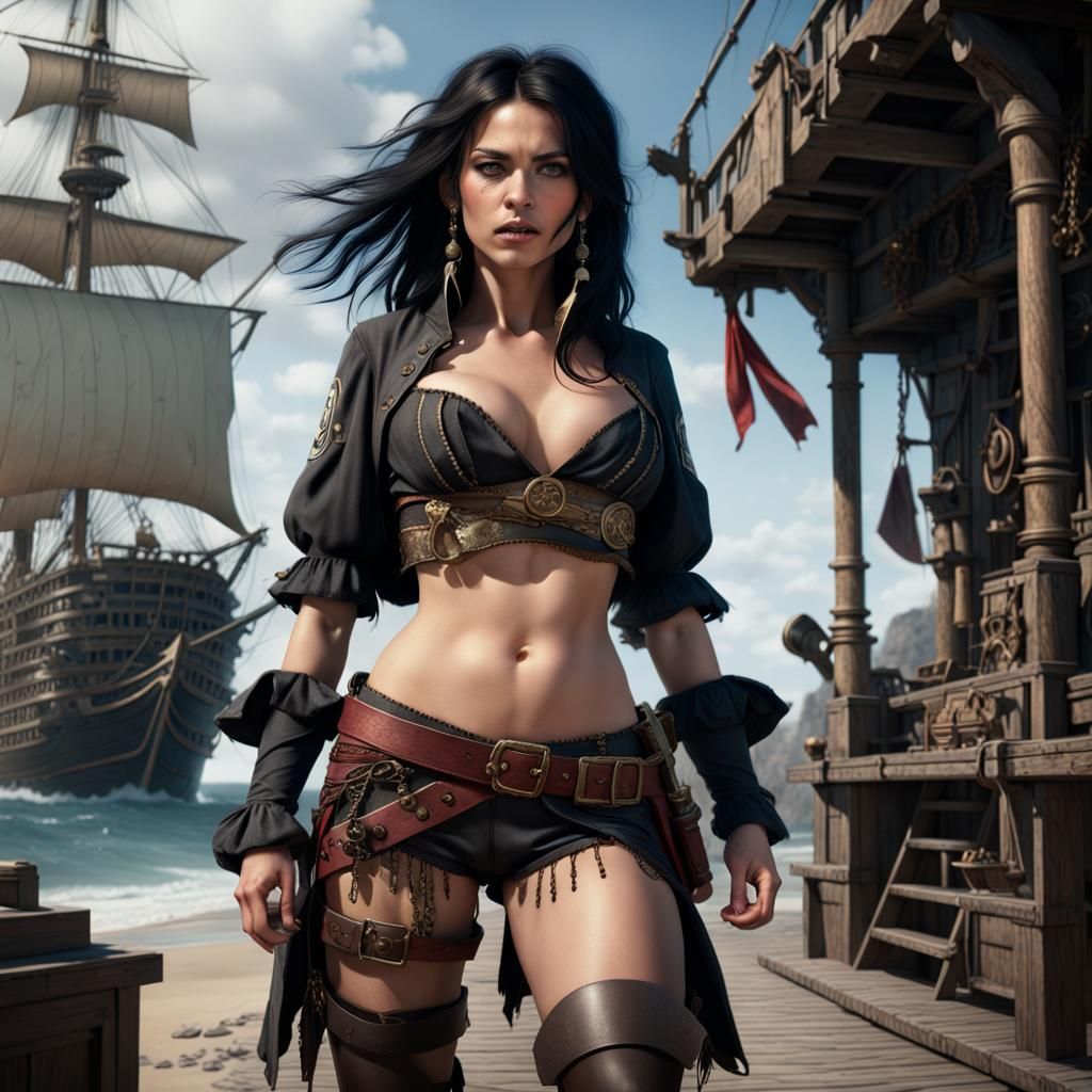 Cinematic Female Pirate with Black Hair