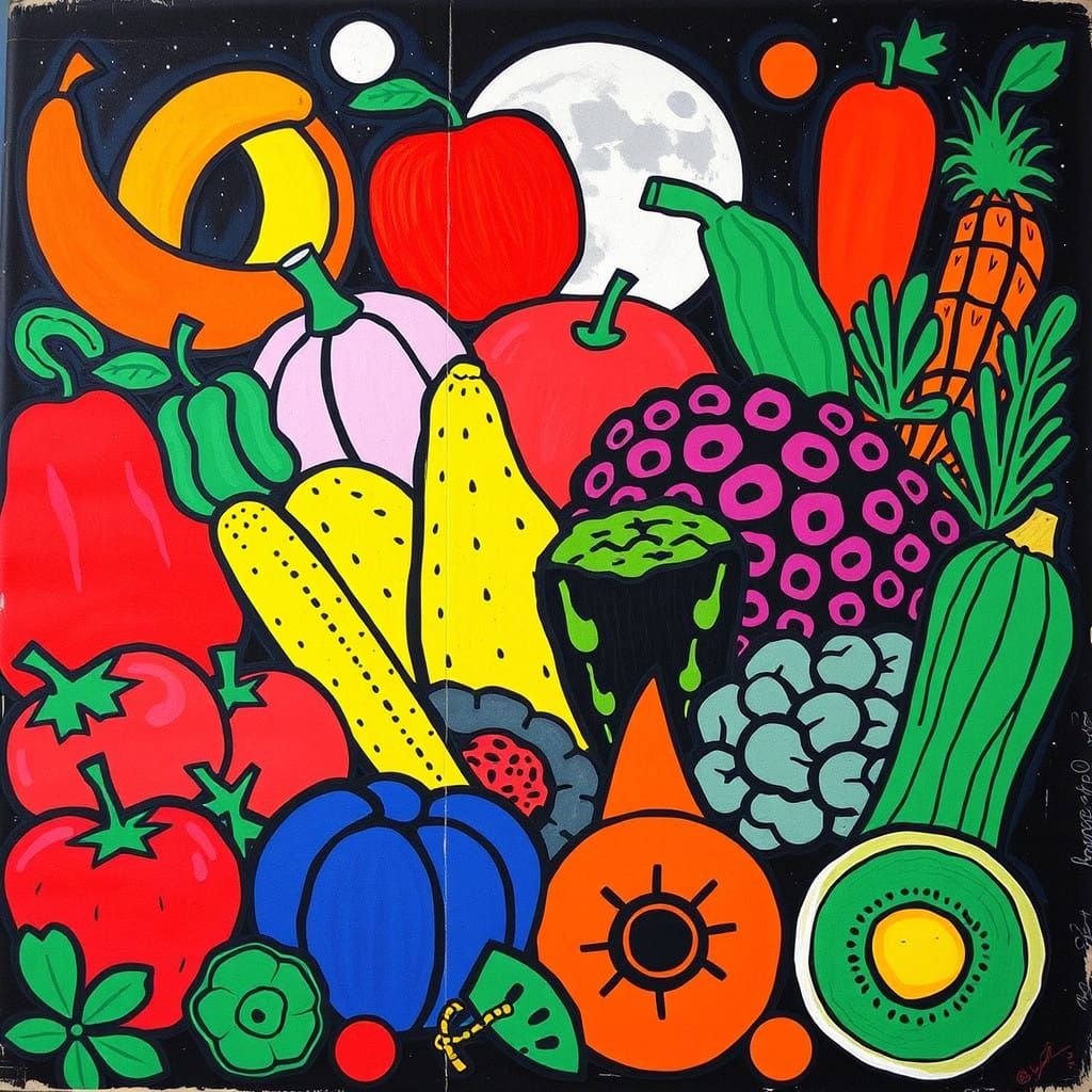 fruits and veggies Keith Haring style
