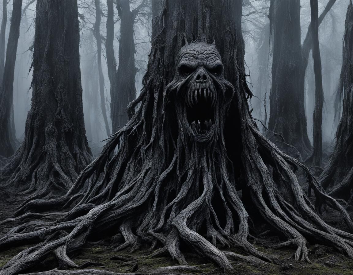 Evil Treant in Swampy Area with Jagged Teeth