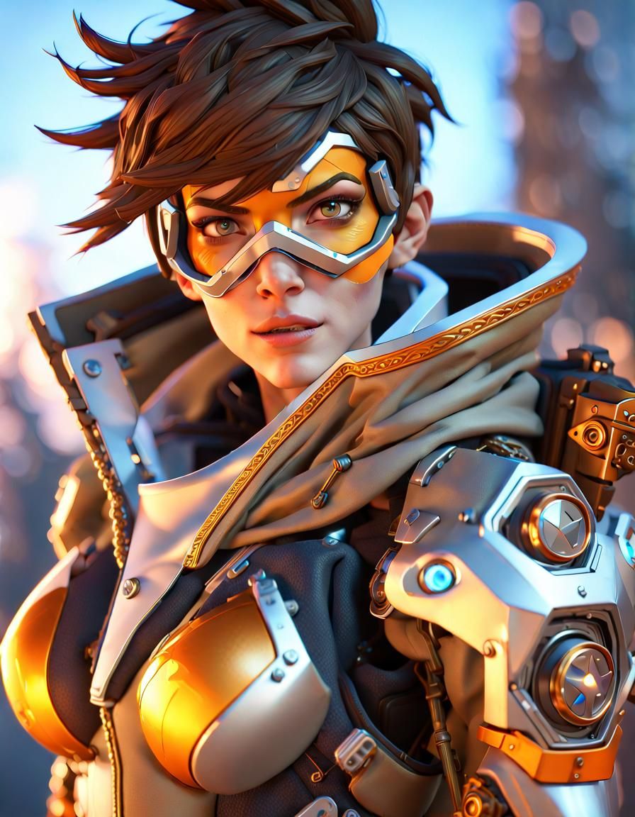 Tracer Overwatch Group Photo in Hyperdetailed Style