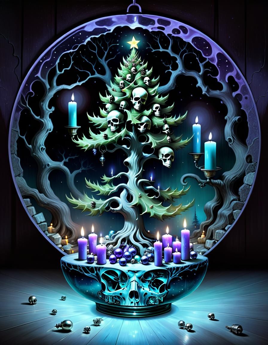 Surreal Christmas Tree Illustration in Pastel Colors