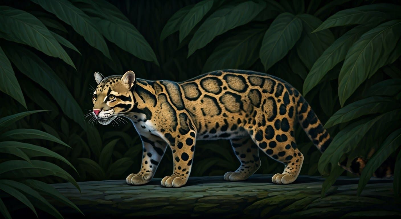 Clouded Leopard in Jungle at Night