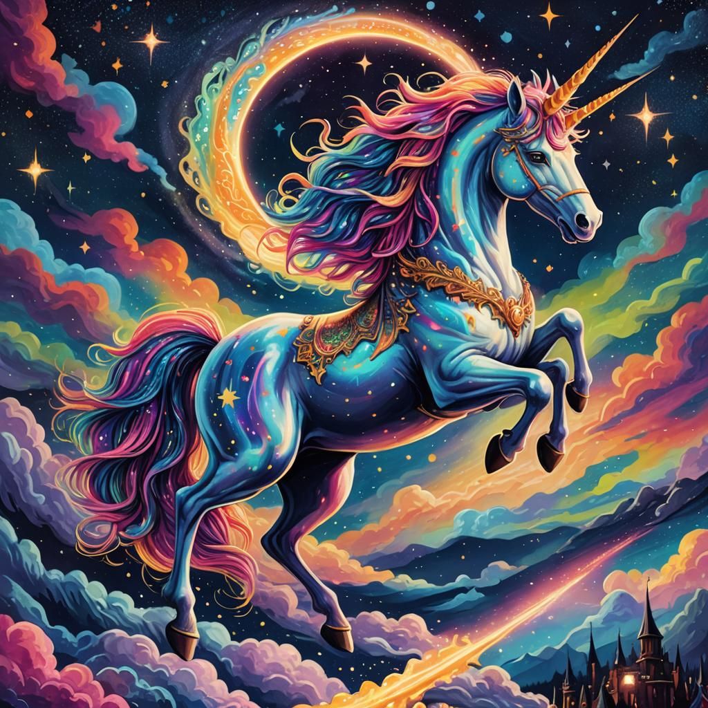 Cosmic Unicorn Soaring Through Starry Sky