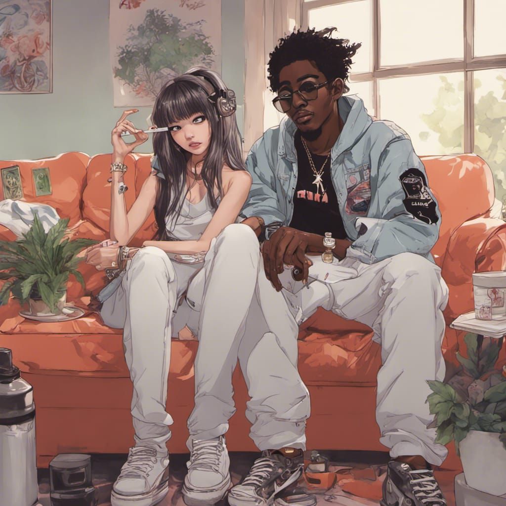Anime Couple in Graffiti Art Style