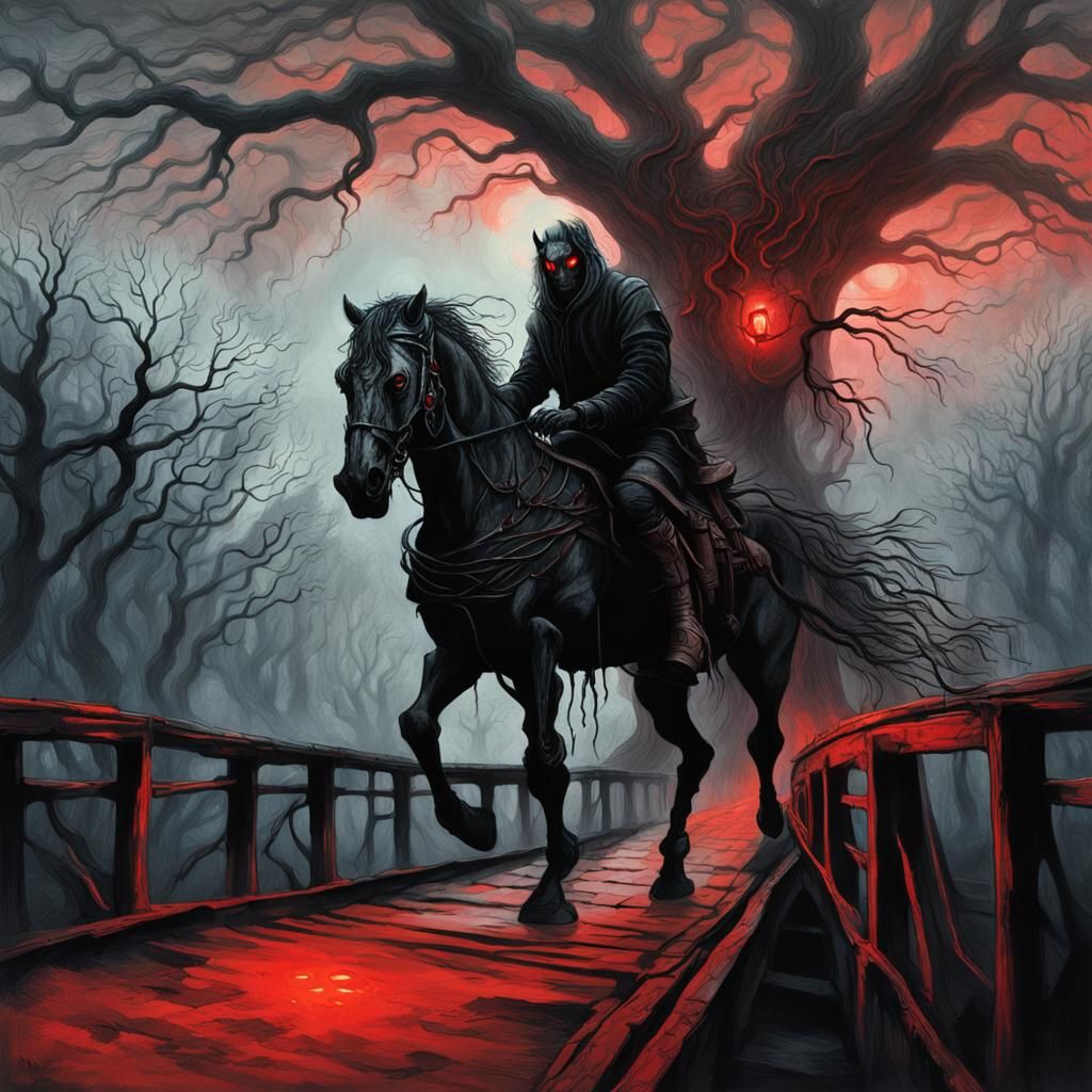 Horrifying Rider on Blood-Stained Horse