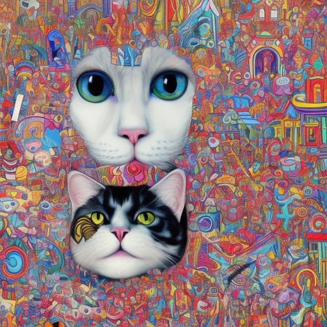 Trippy Optical Illusion: Giant Cat Over Victorian Village