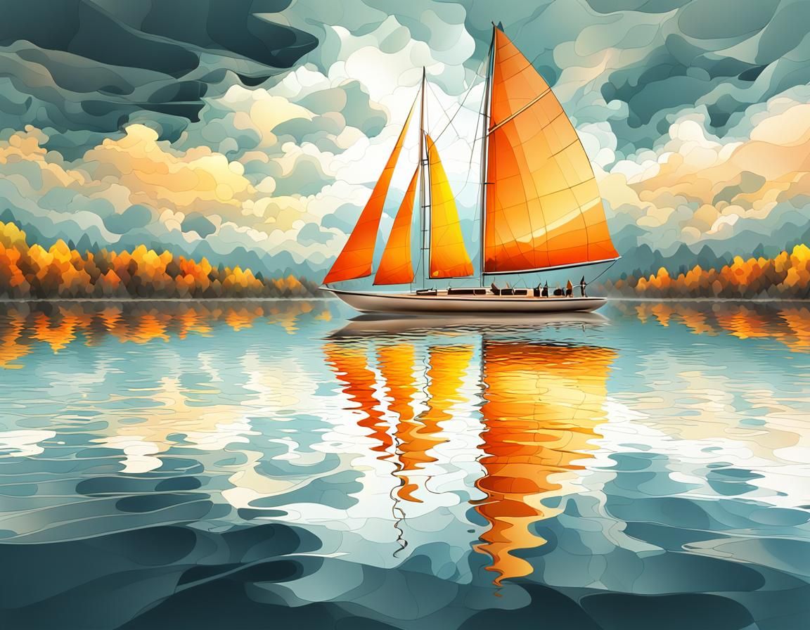 Sailboat on Mirror Lake: Abstract Vector Fractal