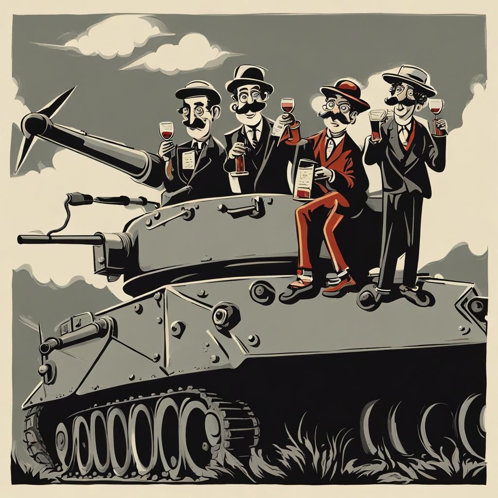 Cubist Marx Brothers Toast on Tank in Surreal Art
