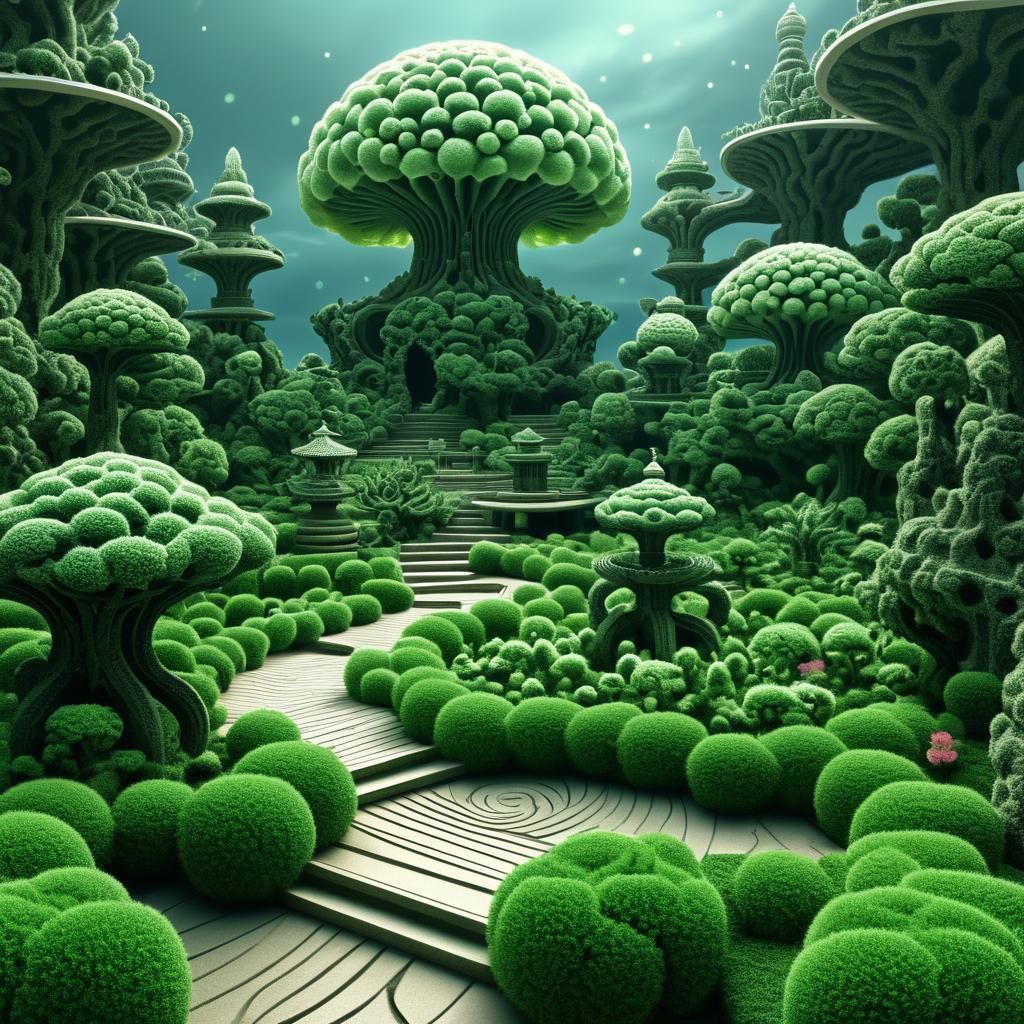 Magic Surrealism Zen Garden with Mandelbulb