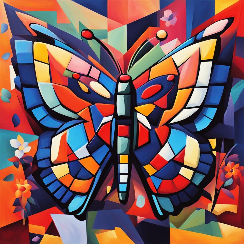 Cubist Butterfly with Geometric Shapes in Oil