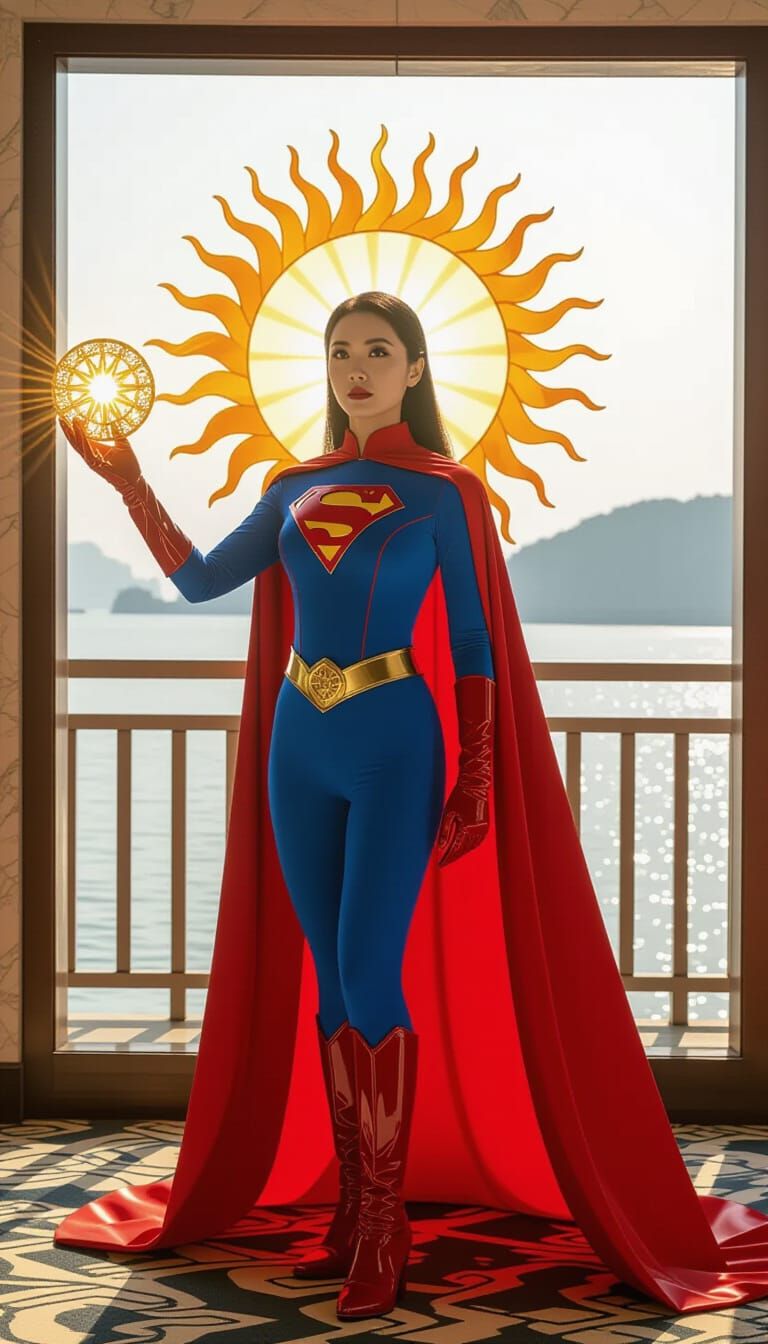 Chinese Woman Transformed to Fiery Superhero, Cinematic Styl...