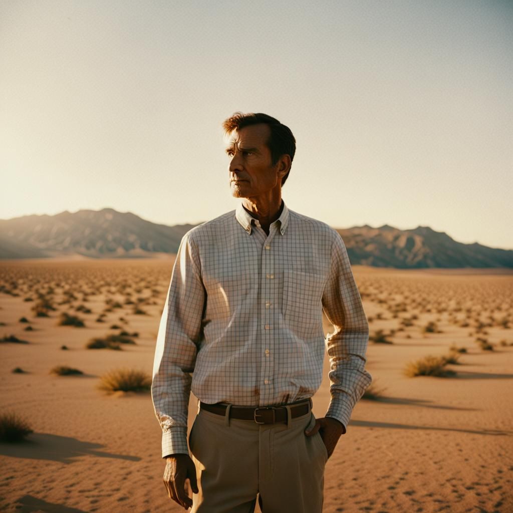 Desert Landscape with Man in Plaid Shirt
