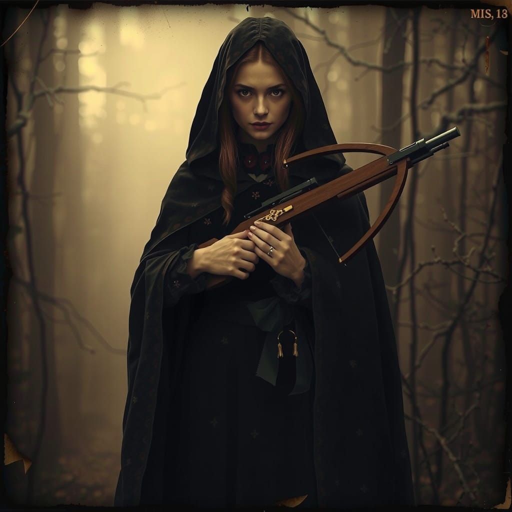 Enigmatic Lady with Crossbow, Renaissance-Inspired Art